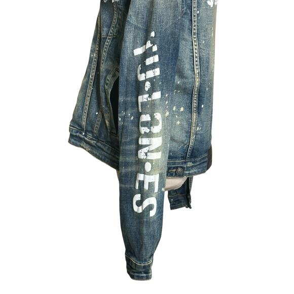 Tulones distressed splash paint stained long sleeves jean jacket size XS - Picture 11 of 15